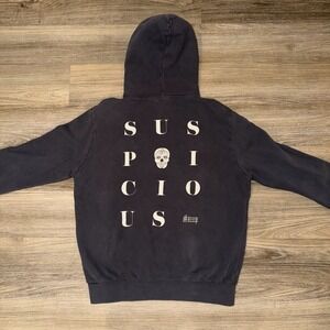Suspicious Antwerp Gray Graphic Print Skull Playground Pullover Hoodie Sweater L